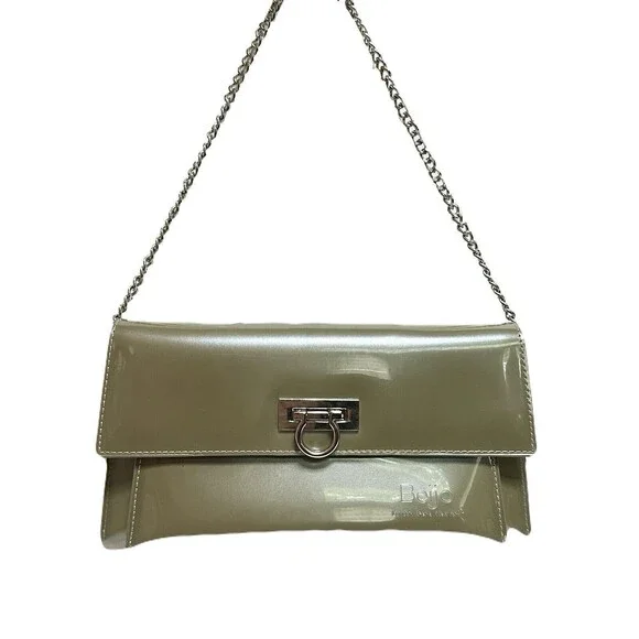 Vintage Beijo Sage Pearl Patent Clutch Shoulder Bag EUC 10x5.25x2 Chain Strap - Picture 4 of 10